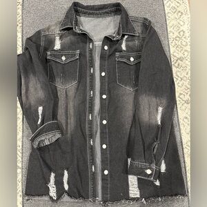 Distressed Black Jean Jacket